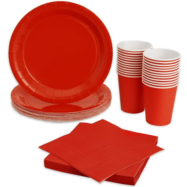 Red Party Supplies, Paper Plates, Cups, and Napkins (Serves 24, 72
