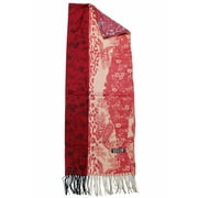 Red Pashmina Shawl w/Black and Gold Swirling Floral Patterns