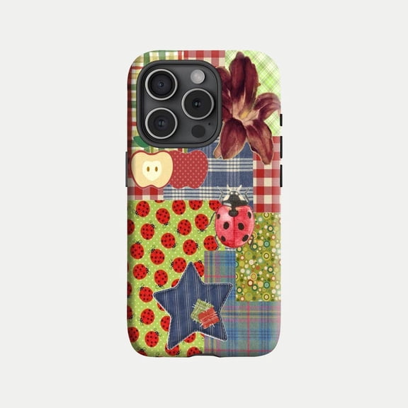 Red Patchwork Denim Western Floral Retro Artistic Protective Phone Case for iPhone 11 12 13 14 15 16 17 Pro Max