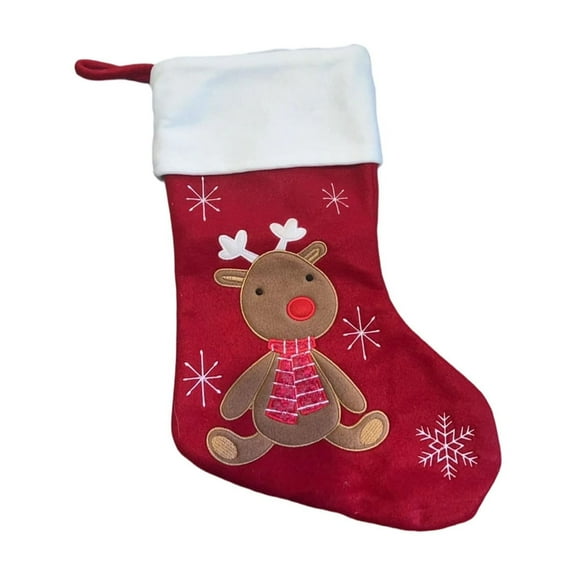 Red Patchwork Knit Christmas Stocking – Santa Claus Gift Bag with Hanging Pocket – Cloth Holiday Sock Ornament for Tree, Fireplace, or Wall Decor