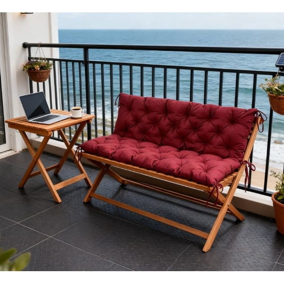 Red Patio Bench Cushion - 59" Outdoor Swing & Porch Sofa Replacement Cushion with Ties - Cotton Polyester Comfort for Porches & Patios