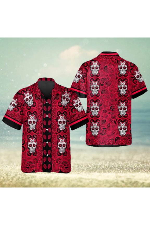 Red Pattern Color Skull Hawaiian Shirt