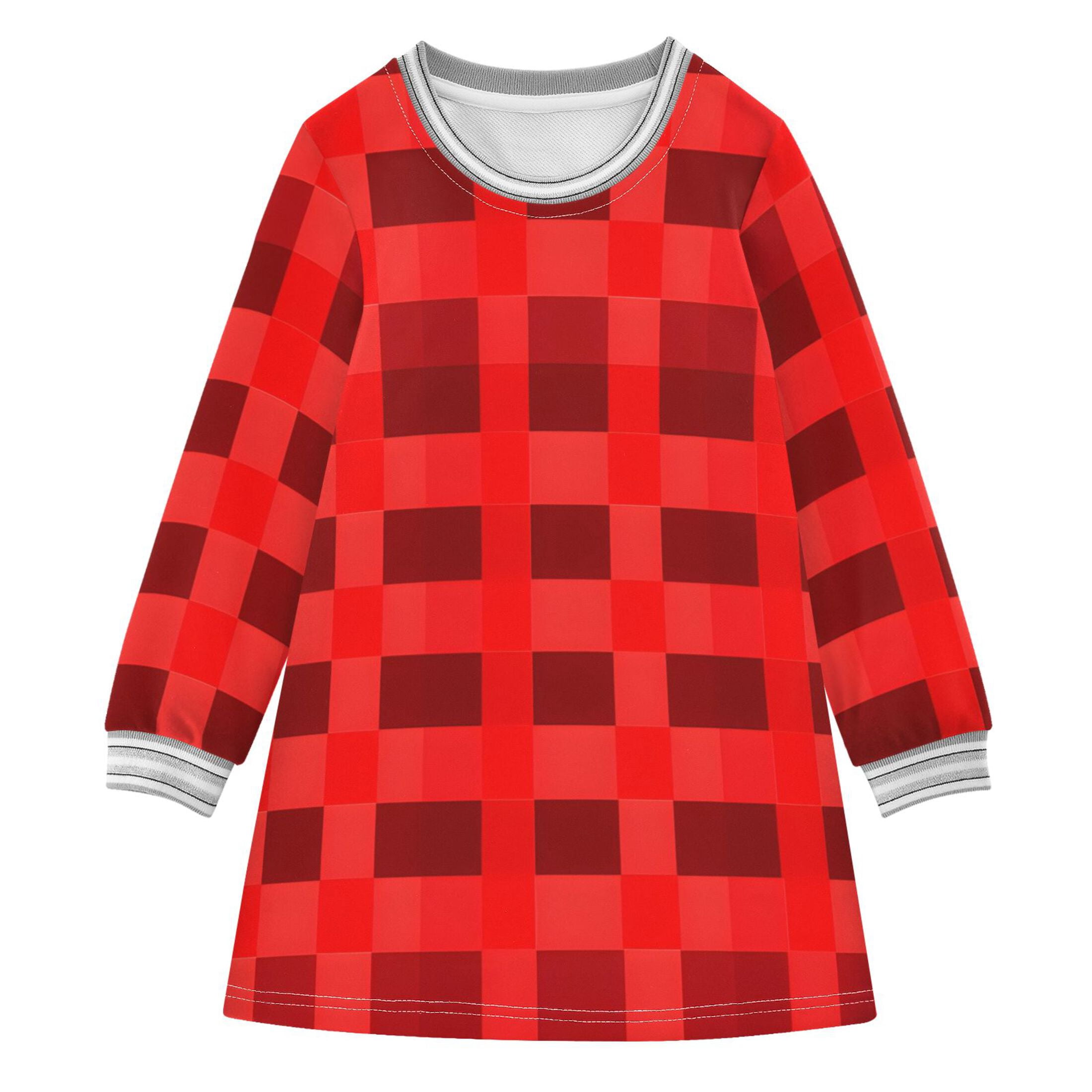Red Pattern Girls'long-sleeved dress Thickened A-dress Warm Dress Basic ...