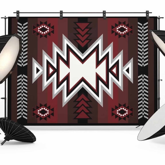 Red Pattern Retro Bohemian Photography Backdrop 7x5FT, Square Abstract Geometric Photo Backdrops, Background for Photography Studio Photo Studio Background, Back Drop for Photoshoot