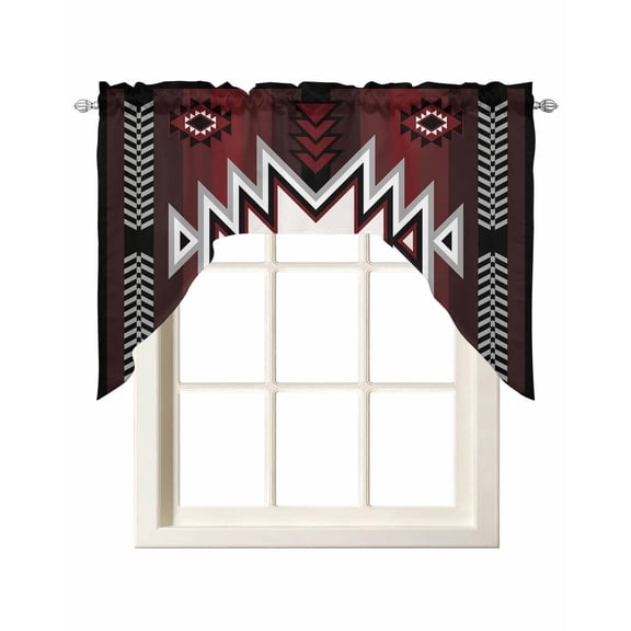 Red Pattern Retro Bohemian Swag Valances for Windows 56 x 36 Rod Pocket Light Filtering Window Topper Square Abstract Geometric for Kitchen Bathroom Bedroom Living Room