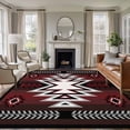 thumbnail image 1 of Red Pattern Retro Bohemian Washable Living Room Rugs 8'x10', Square Abstract Geometric Low Pile Throw Large Area Rug Non-Slip Sturdy Edge Binding Carpet for Bedroom Dining Room Office, 1 of 9