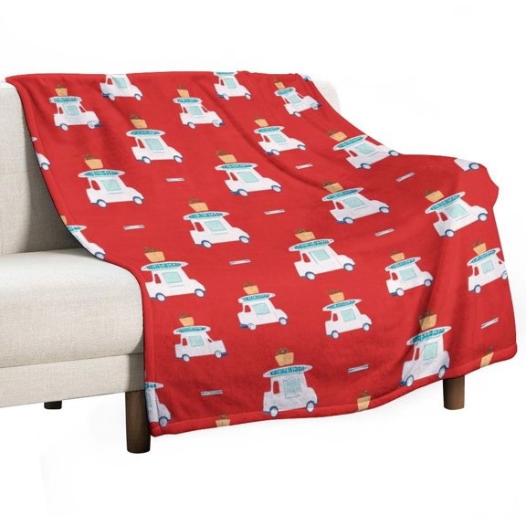 Red Pattern with Food Trucks Throws Blankets for Sofa Bed Winter Plush Warm Blanket Holiday Gifts