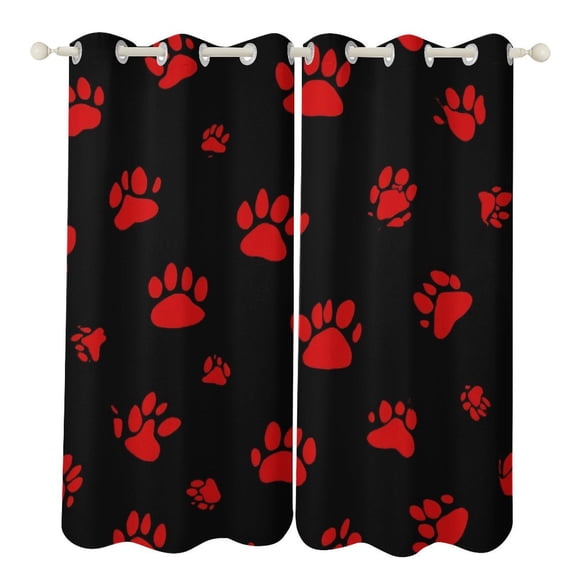 Red Paw Prints Pattern 2 Panels 3D Printing Pattern Curtain for Bedroom Living Room Kitchen Window Decoration Home