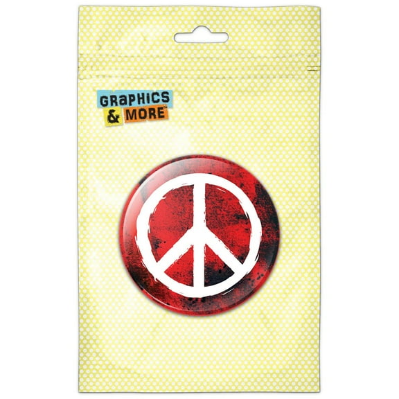 Red Peace Sign Distressed Texture Pinback Button Pin Badge