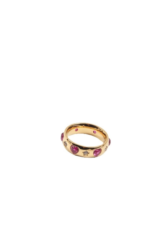 Red Peach Heart Zircon Ring Titanium Steel Electroplating Jewelry For Women Gold Tone Size 6 7 8 Geometric Ring