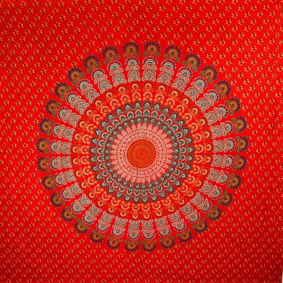 Red Peacock Dance Mandala Tapestry