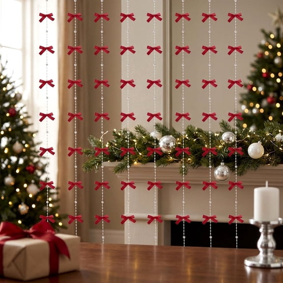 Red Pearl Bow Tassel Curtain - Sweet Festive Decor for Birthday, Holiday & Wedding Party Backdrop Decoration Set