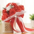 thumbnail image 1 of Red Pearl Bridesmaid Bouquet - 10" Artificial Silk Wedding Flowers with Rhinestones, PE Foam Roses for Bridal Shower/Photo Prop/Something Blue Tradition (SPH-5530), 1 of 5