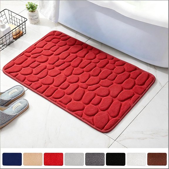 Red Pebble Embossed Bath Mat 16"x24", Super Soft Absorbent Non-Slip Bathroom Rug, Machine Washable Floor Mat for Bathroom, Bedroom & Kitchen