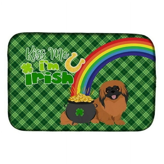 Red Pekingese St. Patricks Day Dish Drying Mat