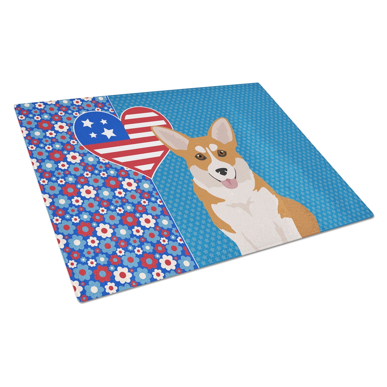 Red Pembroke Corgi Glass Cutting Board Large 12 in x 15 in