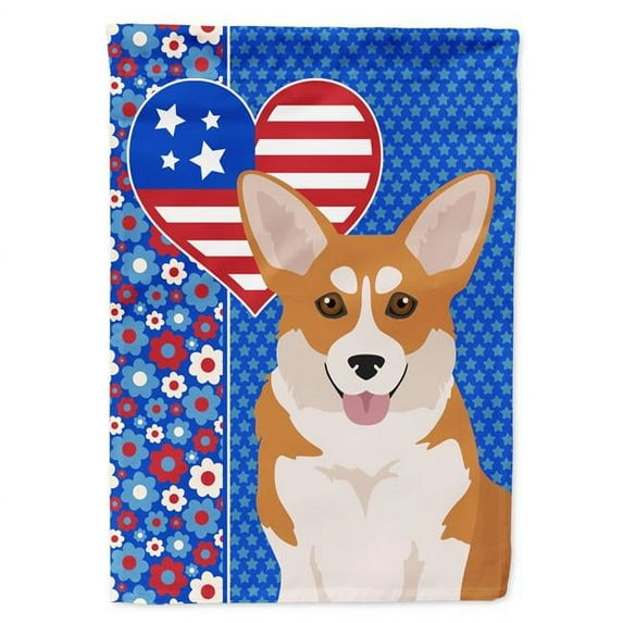 Red Pembroke Corgi USA American Flag Garden Size