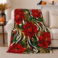 thumbnail image 1 of Red Peonies over Gold Leopard Swirls, Bold Botanical Style for Flower Lovers, Wild Floral Animal Print and Mother's Day Gift, Cozy Flannel Blanket for Bedroom and Reading Nook, Home Decor, 1 of 9