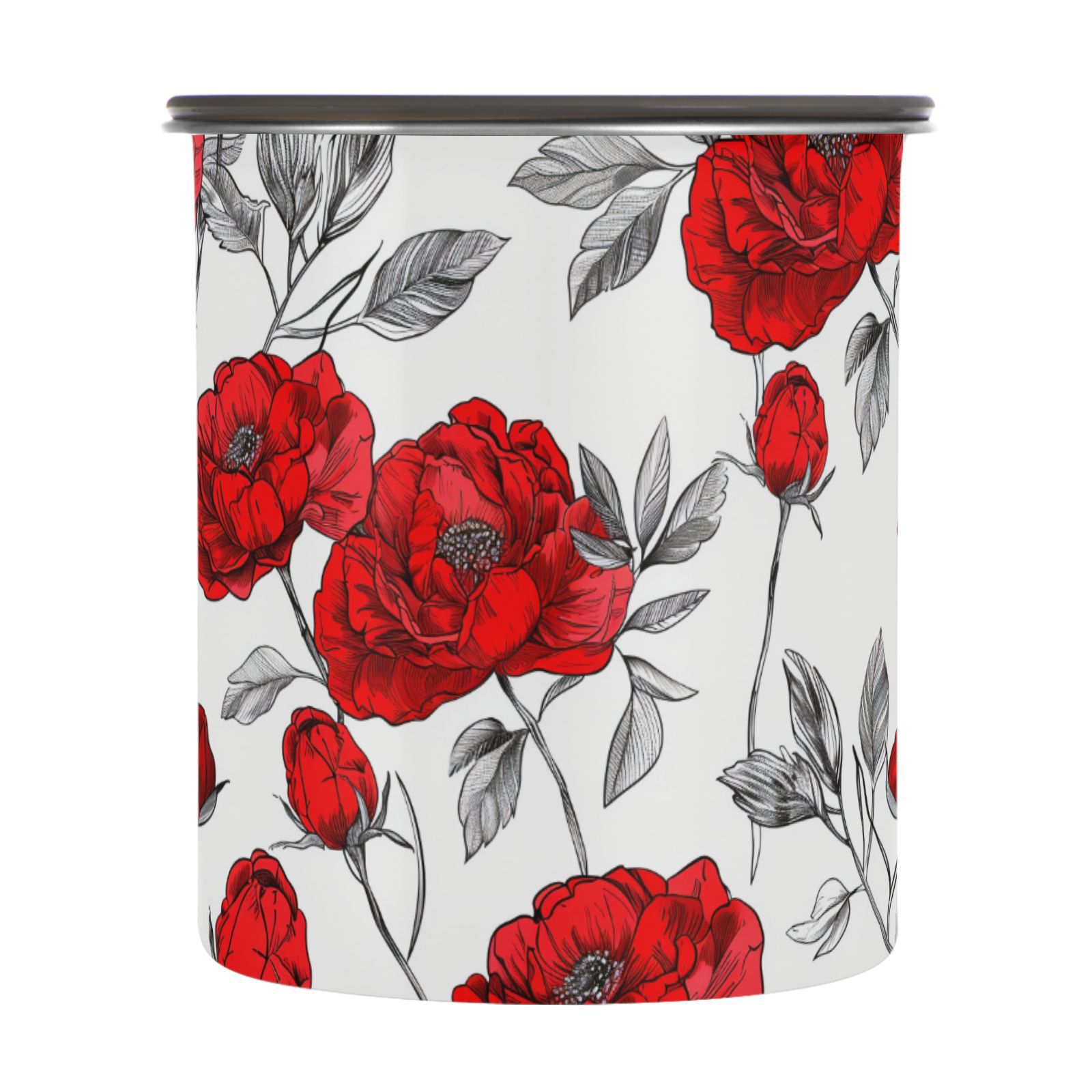 Red Peony Flowers Airtight Coffee Bean Canister 30oz Food Storage Containers with Lids For Gournd, Tea, Sugar, Flour, Rice, Cereal, Candy Cookie Jar