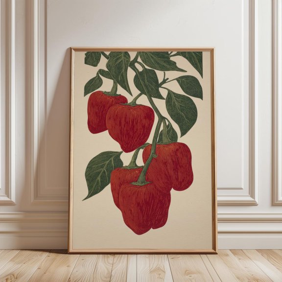 Red Pepper Wall Art Print, Botanical Vegetable And Rustic Farmhouse Decor
