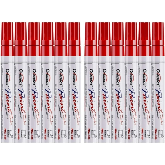 Red Permanent Paint Markers Pens, 12 Pack Waterproof Oil-Based Paint Pen Set Quick Dry and Permanent, Markers for Rock Painting, Stone, Ceramic, Wood, Fabric, Plastic, Canvas, Glass, Mugs, Tires