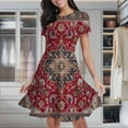 thumbnail image 1 of Red Persian Floral Rug Women's Classic Swing Skater Dress Casual Work Party Cocktail Dresses, 1 of 6