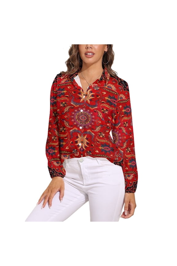 Red Persian Long Sleeve Blouse Woman Streetwear Casual Shirts Summer Oversize Woman Streetwear Clothing Birthday Present