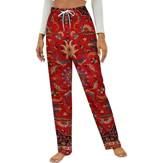 Red Persian Winter Female Pants Flannel High Waist Women Pants Lady Warm Straight Leg Plush Trousers