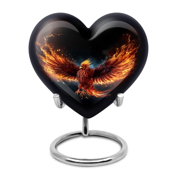 Red Phoenix In Fire Heart Shaped Urn For Adults - Urns For Human Ashes Adult - Burial Urns For Adult Human Ashes - Heart Keepsake Urns For Human Ashes - Urns For Human Ashes Female (Size -3inch, 1pcs)