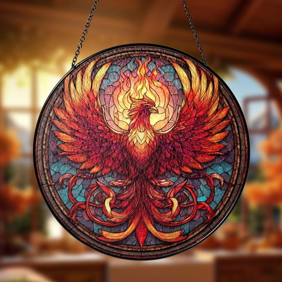 Red Phoenix Suncatcher, Fire Bird Window Hanging, Mythical Ornament