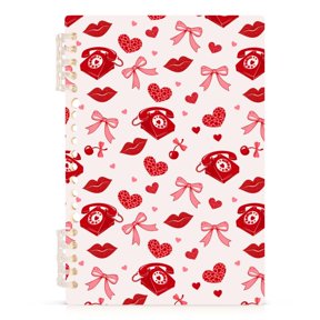 Red Phone Bow Pattern A5 Notebook Refillable 60 Sheets Detachable Ring Binder PP Cover Journal