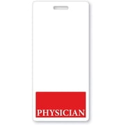 Red Physician Badge Buddy - Vertical - Heavy Duty Spill Proof & Tear Resistant Cards - Double Sided- Quick Role Identifier ID Buddies for Physicians - Printed in The USA by Specialist ID