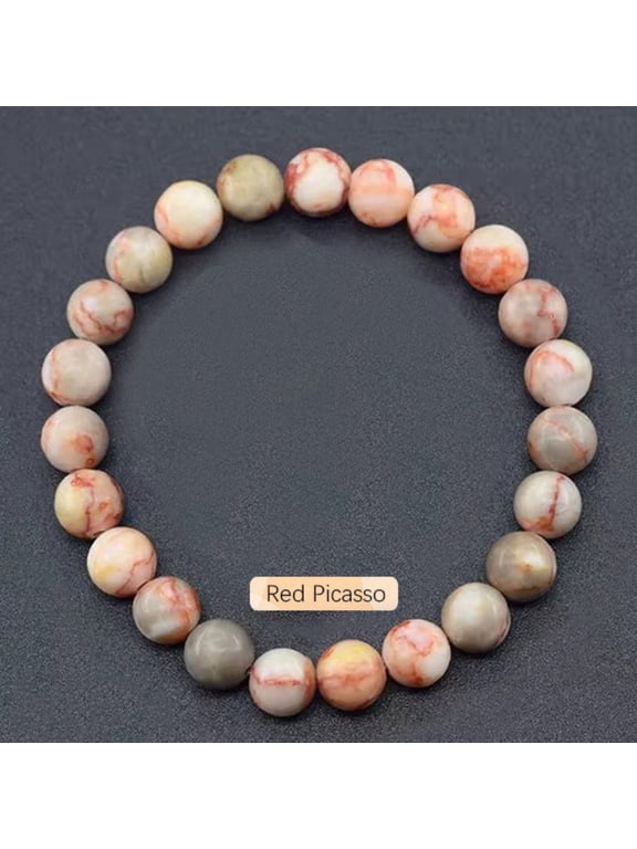 Red Picasso Jasper Healing Crystal Bracelet for Women Men, 8mm Natural Gemstone Stretch Beaded Bracelet for Creativity, Inspiration, Self Expression, Emotional Balance, Unique Art Gift