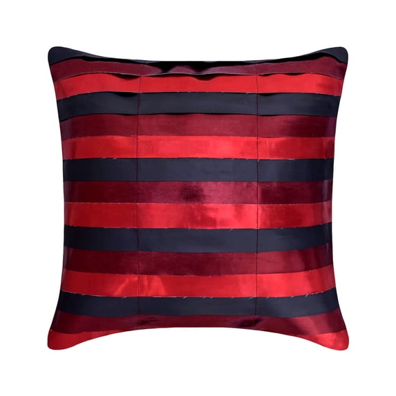 Red Pillow Cover, Modern Striped Pillow Cover, 12x12 inch (30x30 cm) Pillow Cover, Faux Leather Decorative Pillow Cover, Metallic Leather Sparkly Leather Stripes - Omg Its Red