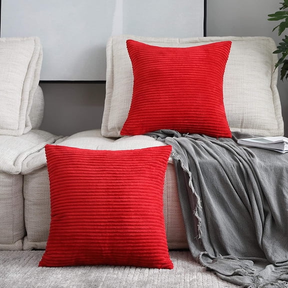Red Pillows Decorative Throw Pillows Covers for Couch Bench Set of 2 Striped Velvet Accent Pillow Covers, 40x40cm, 16 x 16 Inch, Red