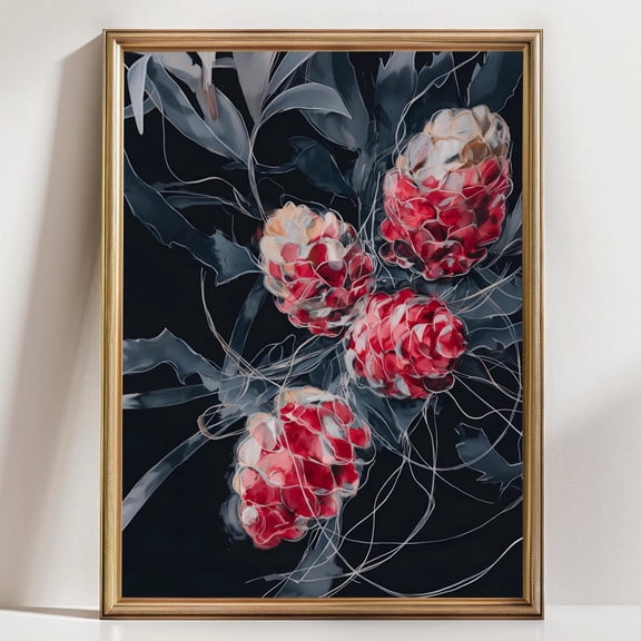 Red Pine Cones Wall Art Modern Botanical Winter Nature Decor Rustic Forest Art