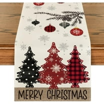 Red Pine Trees Merry Christmas Table Runner, Winter Xmas Holiday Kitchen Dining Table Decoration for Home Party Decor 13x72 Inch
