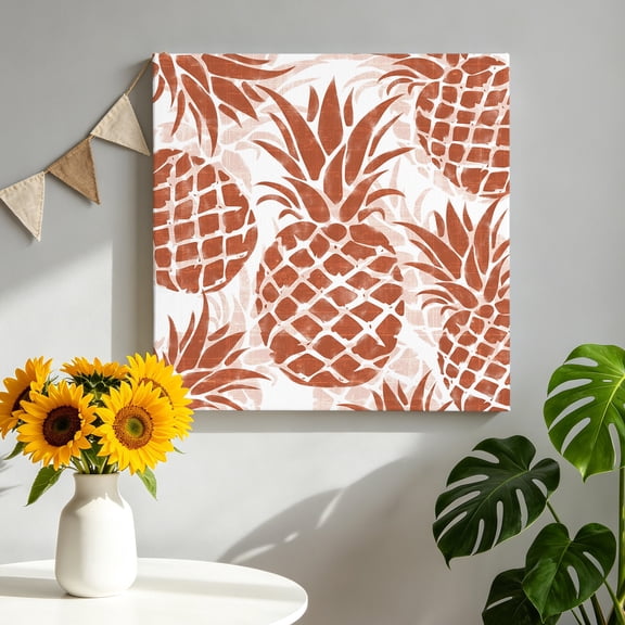 Red Pineapple Canvas Wall Art, Summer Country Vintage Tropical Botanical Fruits Framed Canvas Wall Decor Picture Print Artwork Decorations for Living Room Office Ready to Hang 8" x 8"