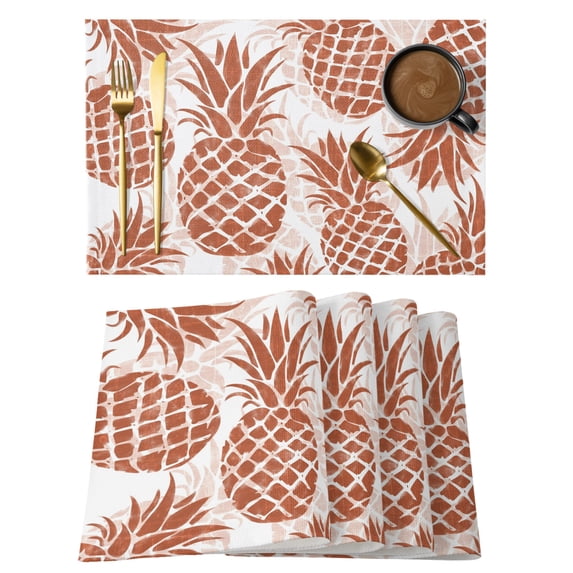 Red Pineapple Placemats Set of 8 Summer Botanical Tropical Fruits Place Mats Indoor Wipeable Table Mats Washable Cloth Dining Table Placemats for Kitchen Holiday Party Home Decor 13x19 Inch