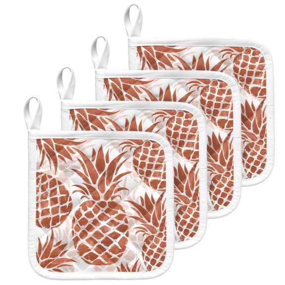 Red Pineapple Pot Holders for Kitchen Heatproof Potholder, 4 Pack Summer Botanical Tropical Fruits Hot Pads Multipurpose Oven Pads Terry Cloth Potholders Trivet for Cooking and Baking