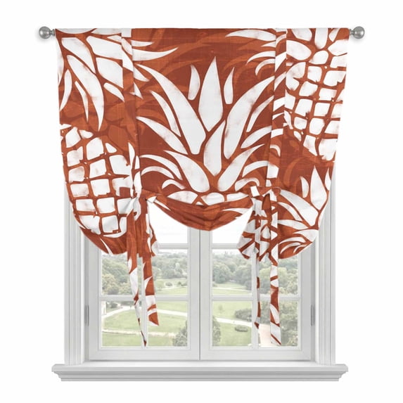 Red Pineapple Tie Up Curtains for Kitchen Windows,Adjustable Rod Pocket Valance 45 Inch Short, Tropical Summer Botanical Fruits Window Treatment Balloon Roman Blind Shade, 42" x 45"