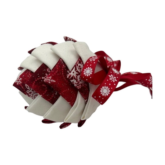 Red Pinecone Christmas Ball Ornament 2.36in Handcrafted Fabric Hanging Decor 1 Pack