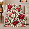 thumbnail image 1 of Red Pink Botanical Flannel Blanket for Botanical Art Fans, Sofa and Living Room Home Decor Housewarming Gift with Soft Painterly Layered Bloom Sofa Garden Scene Motif, 1 of 9