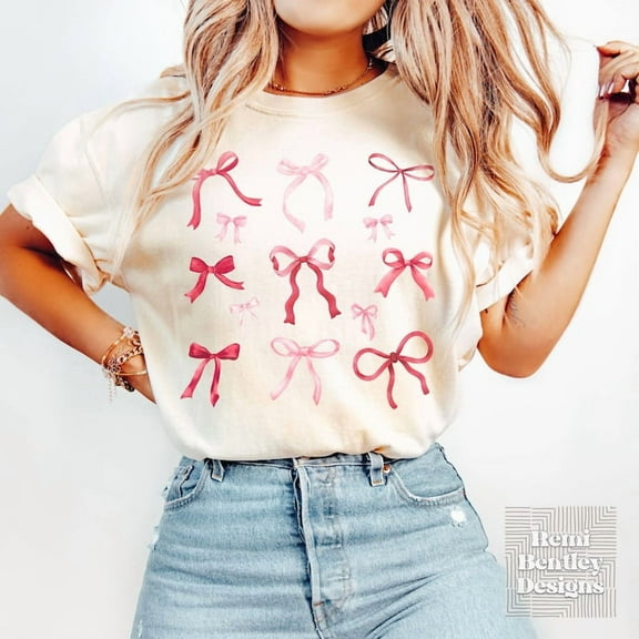 Red & Pink Bow Shirt, Coquette Bows Shirt, Girlie Girl Coquette Aesthetic, Bow Collage Tshirt, Soft Girl Era Shirt