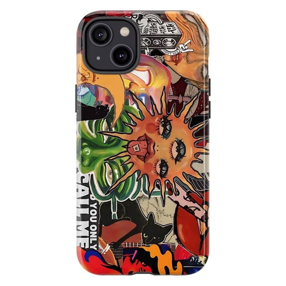 Red Pink Checkerboard Phone Case, Hot Dog Black Cat Playing Cards Eclectic Kitsch Collage Cover for iPhone 17 16 15 14 13 12 11 Plus Pro Max Mini