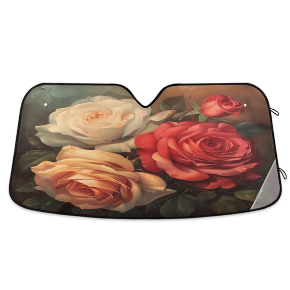 Red Pink Cream Rose Car Windshield Sun Shade Foldable Car Front Window Visor Heat and UV Protection 53x23.5