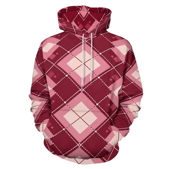 Red Pink Diamond Pattern Plaid 3d Sweatshirts Hoodie Fashion Casual Personality Men's Women Street Hoodie Pullovers Long Sleeve Comfortable Top