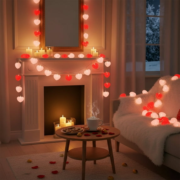 Red and Pink Dual Color Heart LED String Lights Festive Decoration for Special Occasions Romantic Ambiance Bedroom Living Room Party Wedding Anniversary Valentines Day Decor