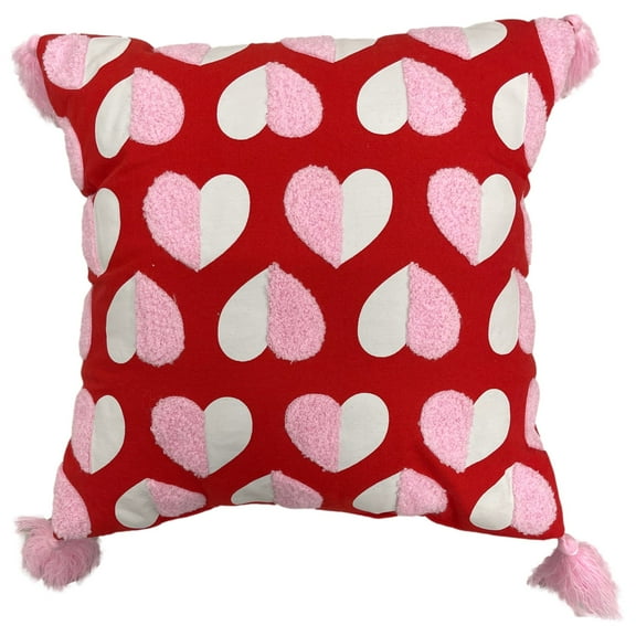 Red & Pink Embroidered Hearts Valentines Day Accent Pillow, Love Cushion