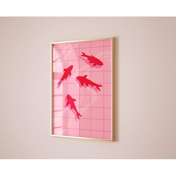 Red Pink Fish Funky Eclectic Hot Pink Aesthetic Dopamine Maximalist Art, Unframed Paper Poster 8x10in